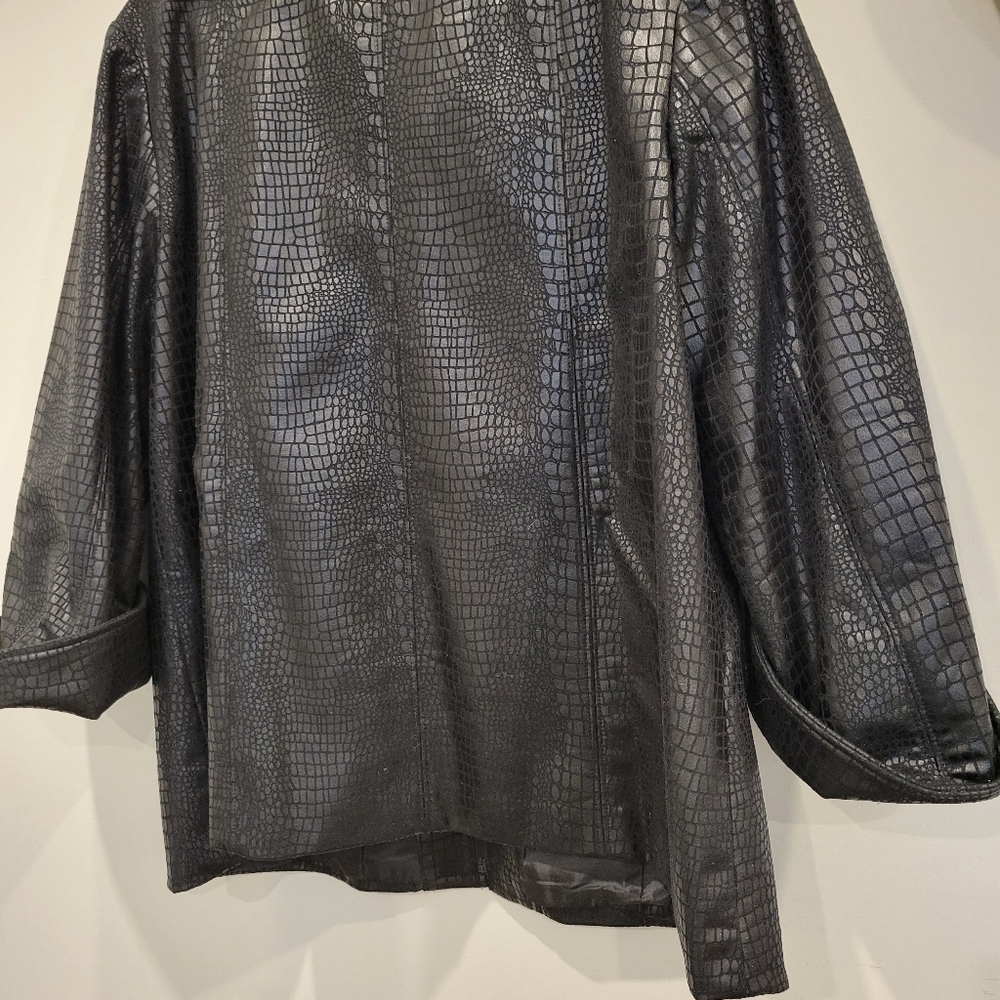 Susan Graver Womans Zipper Front Casual Lined Jacket Black On Black Print MED - Picture 5 of 8